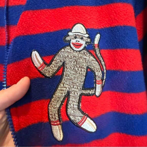 Nick and Nora Sock Monkey Footed Pajama Onesie Large Red Blue Stripe - Picture 7 of 8
